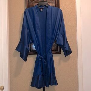 NWOT Victoria’s Secret Flounce Robe. Satin feel.  Unique blue/green color. M/L